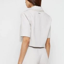 Woman Jackets Double Lapel Cropped Blazer - Stone