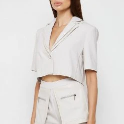 Woman Jackets Double Lapel Cropped Blazer - Stone