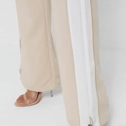 Woman Tracksuits Double Waistband Viscose Track Pants - Beige/White