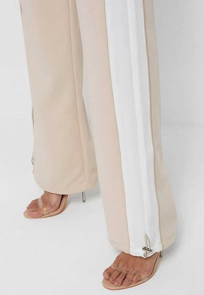 Woman Tracksuits Double Waistband Viscose Track Pants - Beige/White