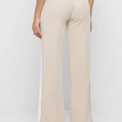 Woman Tracksuits Double Waistband Viscose Track Pants - Beige/White