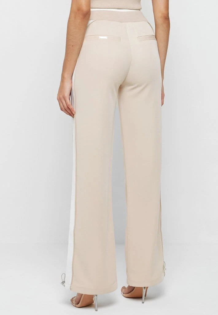 Woman Tracksuits Double Waistband Viscose Track Pants - Beige/White