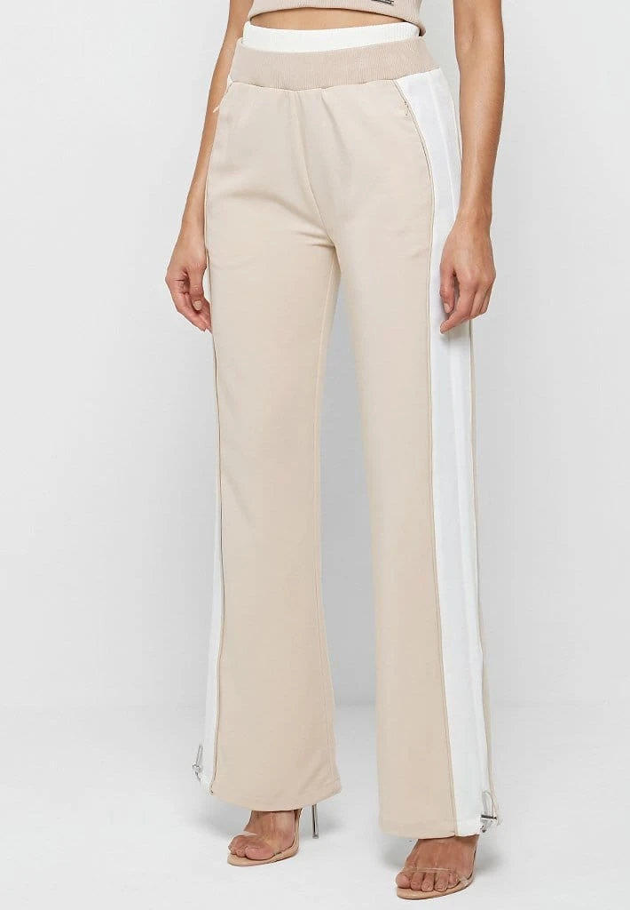 Woman Tracksuits Double Waistband Viscose Track Pants - Beige/White