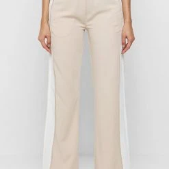 Woman Tracksuits Double Waistband Viscose Track Pants - Beige/White