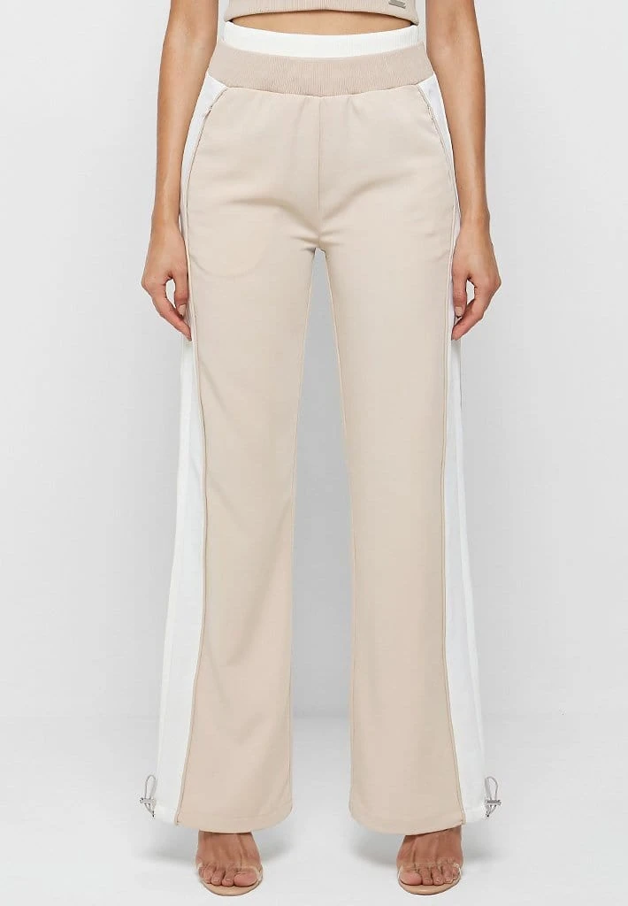 Woman Tracksuits Double Waistband Viscose Track Pants - Beige/White