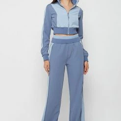 Woman Tracksuits Double Waistband Viscose Track Pants - Steel Blue