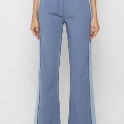 Woman Tracksuits Double Waistband Viscose Track Pants - Steel Blue