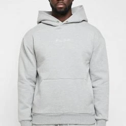 Man Hoodies Essential Signature Hoodie - Grey TRACKSUITS
