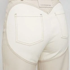 Woman Trousers Heart Vegan Leather And Denim Trousers - Beige
