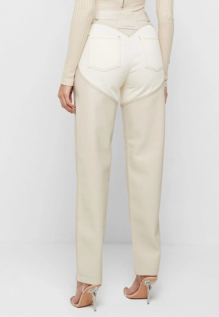 Woman Trousers Heart Vegan Leather And Denim Trousers - Beige