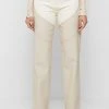 Woman Trousers Heart Vegan Leather And Denim Trousers - Beige