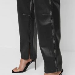 Woman Trousers Heart Vegan Leather And Denim Trousers - Black