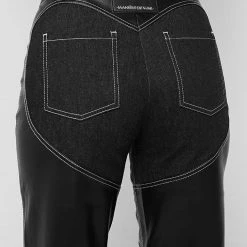 Woman Trousers Heart Vegan Leather And Denim Trousers - Black