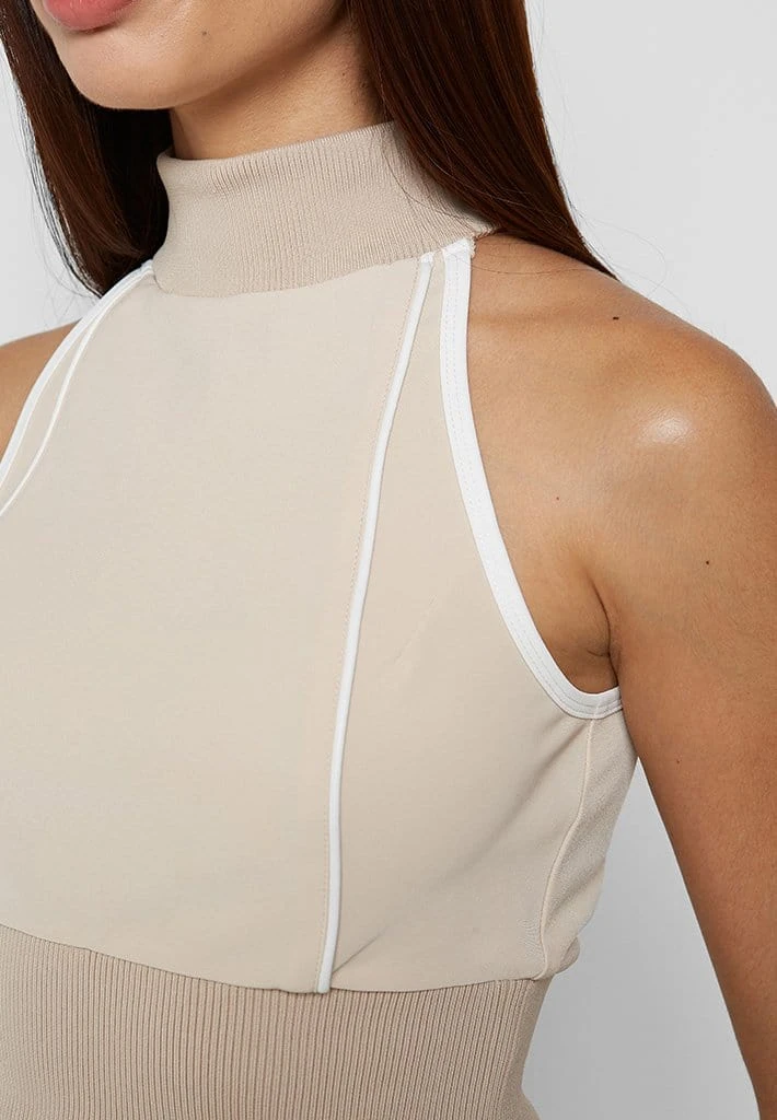 Woman Tops TOPS & T SHIRTS High Neck Contrast Crop Top - Beige/White