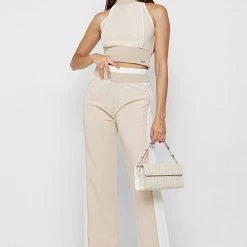 Woman Tops TOPS & T SHIRTS High Neck Contrast Crop Top - Beige/White