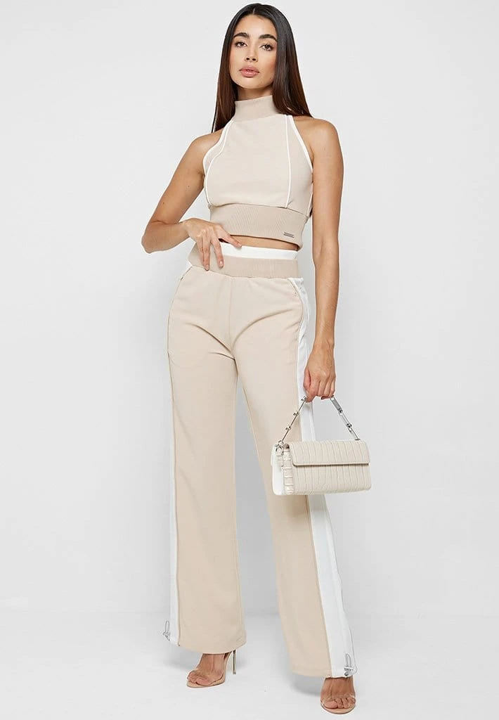 Woman Tops TOPS & T SHIRTS High Neck Contrast Crop Top - Beige/White