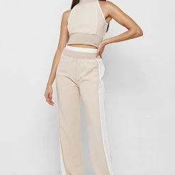 Woman Tops TOPS & T SHIRTS High Neck Contrast Crop Top - Beige/White