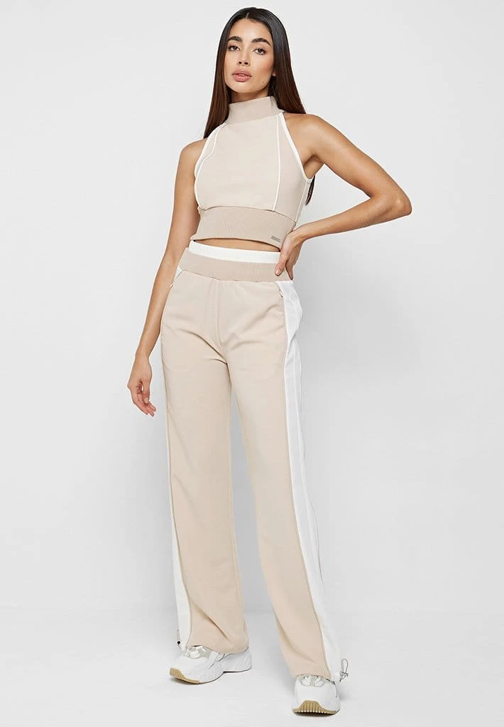 Woman Tops TOPS & T SHIRTS High Neck Contrast Crop Top - Beige/White