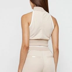 Woman Tops TOPS & T SHIRTS High Neck Contrast Crop Top - Beige/White