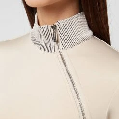 Woman Dresses High Neck Neoprene Zip Detail Dress - Beige