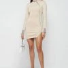 Woman Dresses High Neck Neoprene Zip Detail Dress - Beige