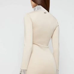 Woman Dresses High Neck Neoprene Zip Detail Dress - Beige
