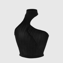 Woman Tops TOPS & T SHIRTS High Neck Sheer Asymmetric Crop Top - Black