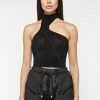 Woman Tops TOPS & T SHIRTS High Neck Sheer Asymmetric Crop Top - Black