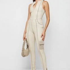 Woman Leggings High Shine Raised Seam Leggings - Beige