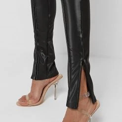 Woman Leggings High Shine Raised Seam Leggings - Black