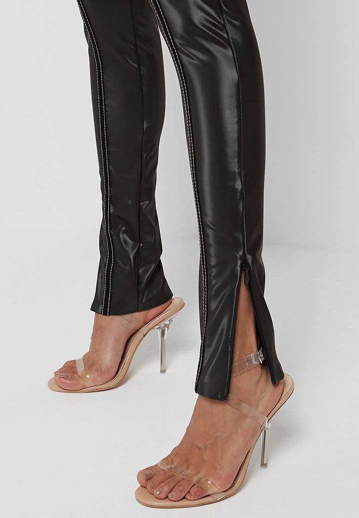 Woman Leggings High Shine Raised Seam Leggings - Black