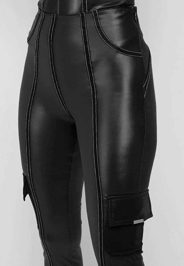 Woman Leggings High Shine Raised Seam Leggings - Black