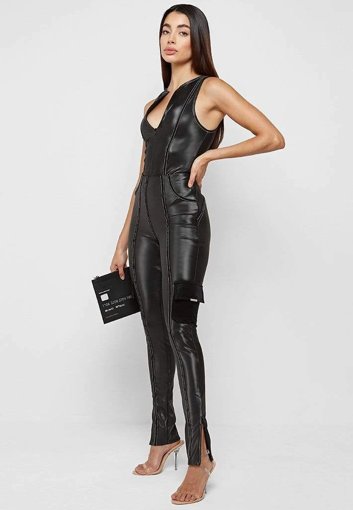 Woman Leggings High Shine Raised Seam Leggings - Black