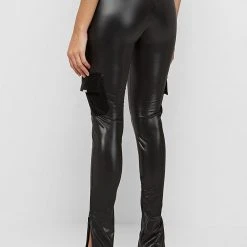 Woman Leggings High Shine Raised Seam Leggings - Black