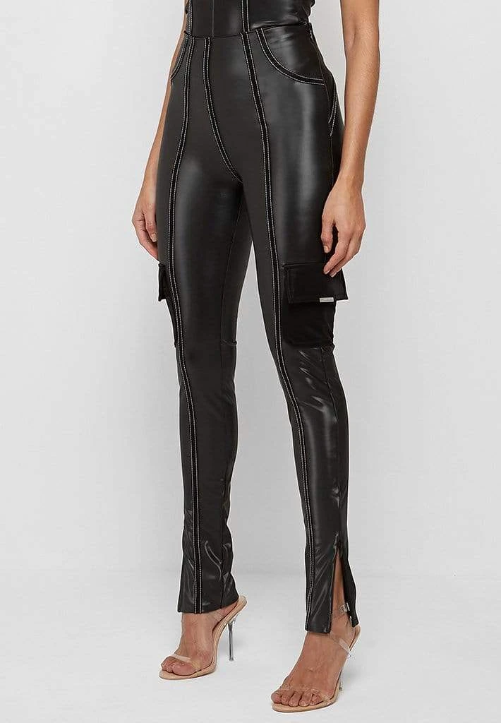 Woman Leggings High Shine Raised Seam Leggings - Black