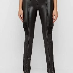 Woman Leggings High Shine Raised Seam Leggings - Black