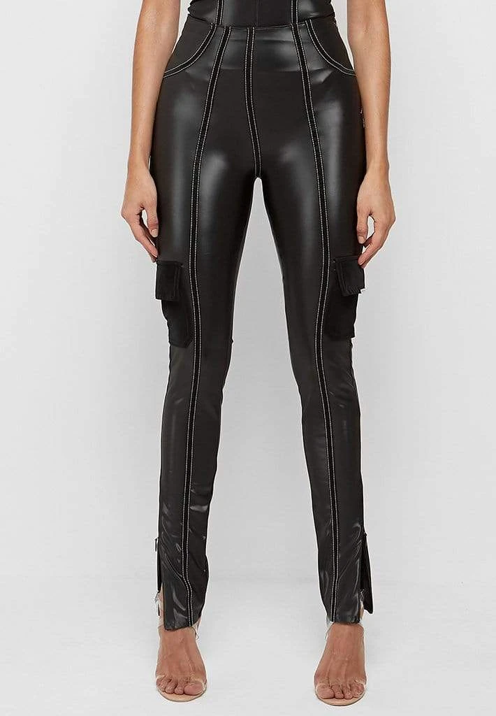 Woman Leggings High Shine Raised Seam Leggings - Black