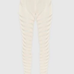 Woman Leggings High Waisted Knitted Spiral Contour Leggings - Beige