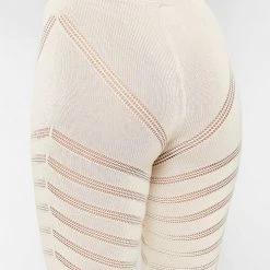 Woman Leggings High Waisted Knitted Spiral Contour Leggings - Beige