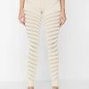 Woman Leggings High Waisted Knitted Spiral Contour Leggings - Beige