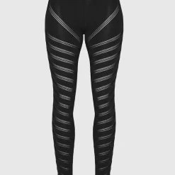 Woman Leggings High Waisted Knitted Spiral Contour Leggings - Black