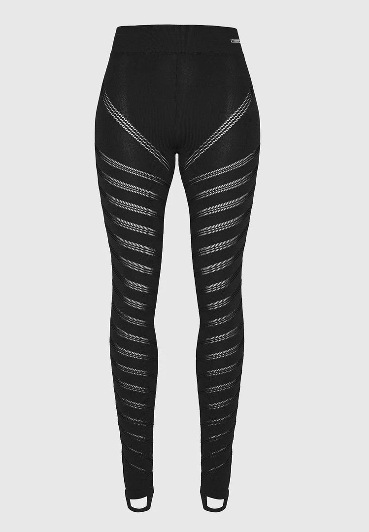 Woman Leggings High Waisted Knitted Spiral Contour Leggings - Black