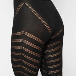 Woman Leggings High Waisted Knitted Spiral Contour Leggings - Black