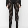 Woman Leggings High Waisted Knitted Spiral Contour Leggings - Black