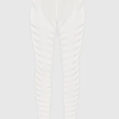 Woman Leggings High Waisted Knitted Spiral Contour Leggings - White