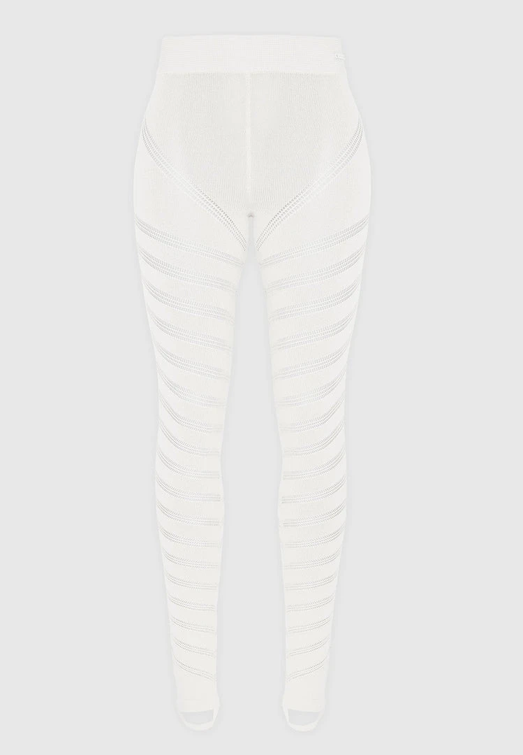 Woman Leggings High Waisted Knitted Spiral Contour Leggings - White
