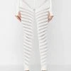 Woman Leggings High Waisted Knitted Spiral Contour Leggings - White