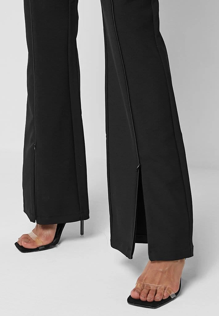 Woman Trousers High Waisted Pin Tuck Detail Trousers - Black
