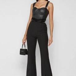 Woman Trousers High Waisted Pin Tuck Detail Trousers - Black