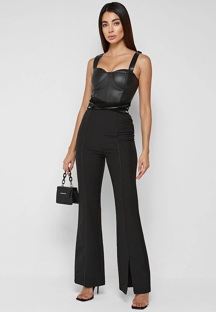 Woman Trousers High Waisted Pin Tuck Detail Trousers - Black